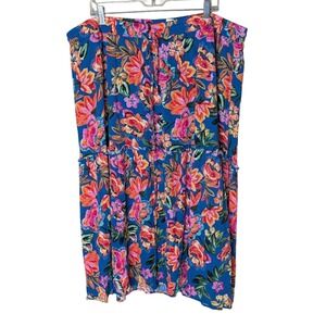 CJ Banks Bright Floral Tiered Midi Skirt Blue Multicolor Sz 2X Tropical Feminine